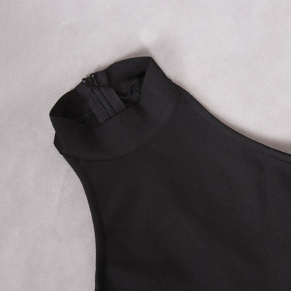 Ruffled Black Mesh Asymmetric Dress Long Party Sexy Cocktail Bandage Dress for Women - Iyanka