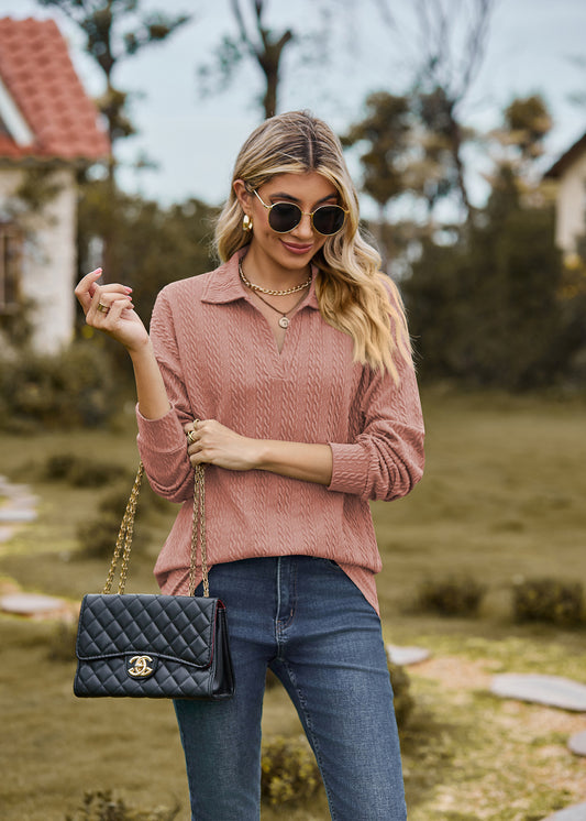 Autumn Winter Solid Color Polo Collar Loose Long Sleeve Sweatershirt Coat Women Jacket - Iyanka