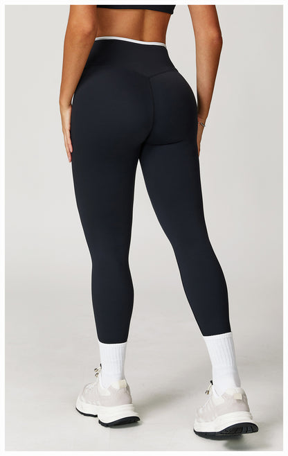 Nude Feel Skinny Yoga Pants Cross High Waist Contrast Color Tights Women Sports Running Fitness Pants - Iyanka