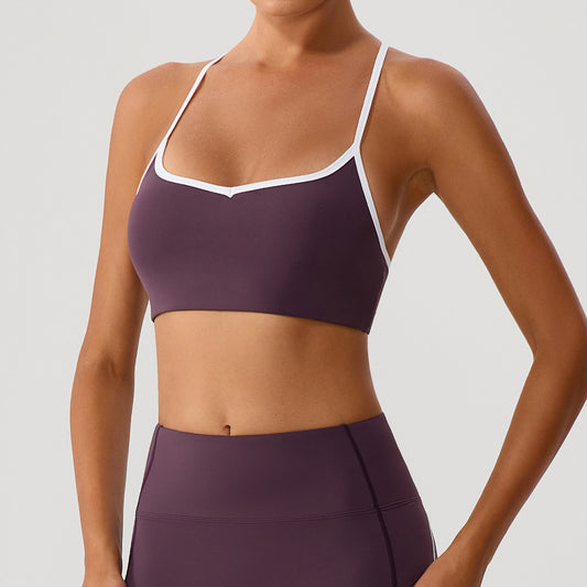 Cross Adjustable Shoulder Strap Yoga Bra Outer Wear with Chest Pad Workout Exercise Underwear Contrast Color Yoga Clothes - Iyanka