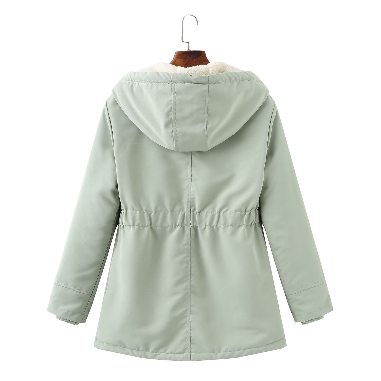 Ladies Hooded Lambswool Parka Winter Warm Waist Women Cotton-Padded Coat - Iyanka