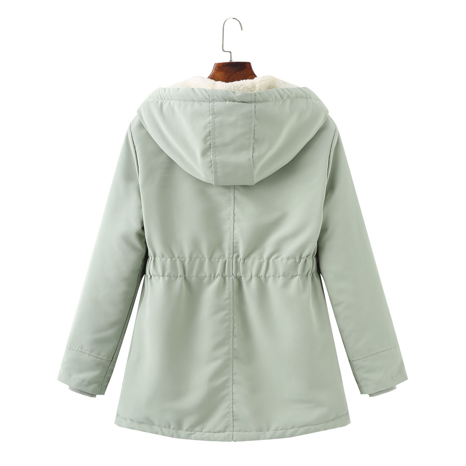 Ladies Hooded Lambswool Parka Winter Warm Waist Women Cotton-Padded Coat - Iyanka