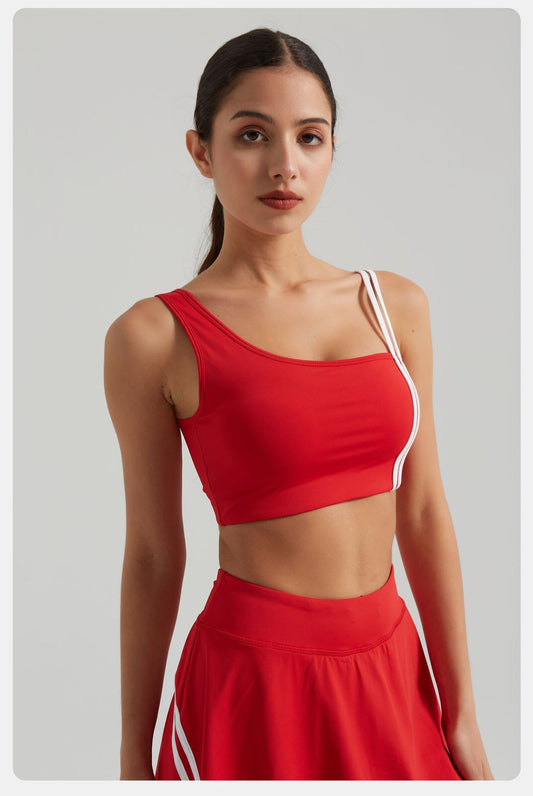 Contrasting Color Thread Yoga Clothes Sports Women Removable Bra Faux Two Piece Anti Exposure Half-Body Tennis Skirt Two Piece Sets - Iyanka