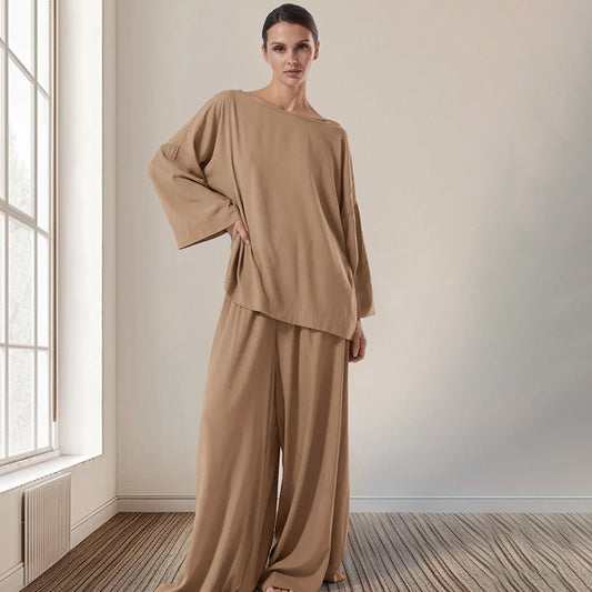 Fall Arrival Loose Casual Simple Homewear Modal Long Sleeved Trousers Women Pajamas - Iyanka