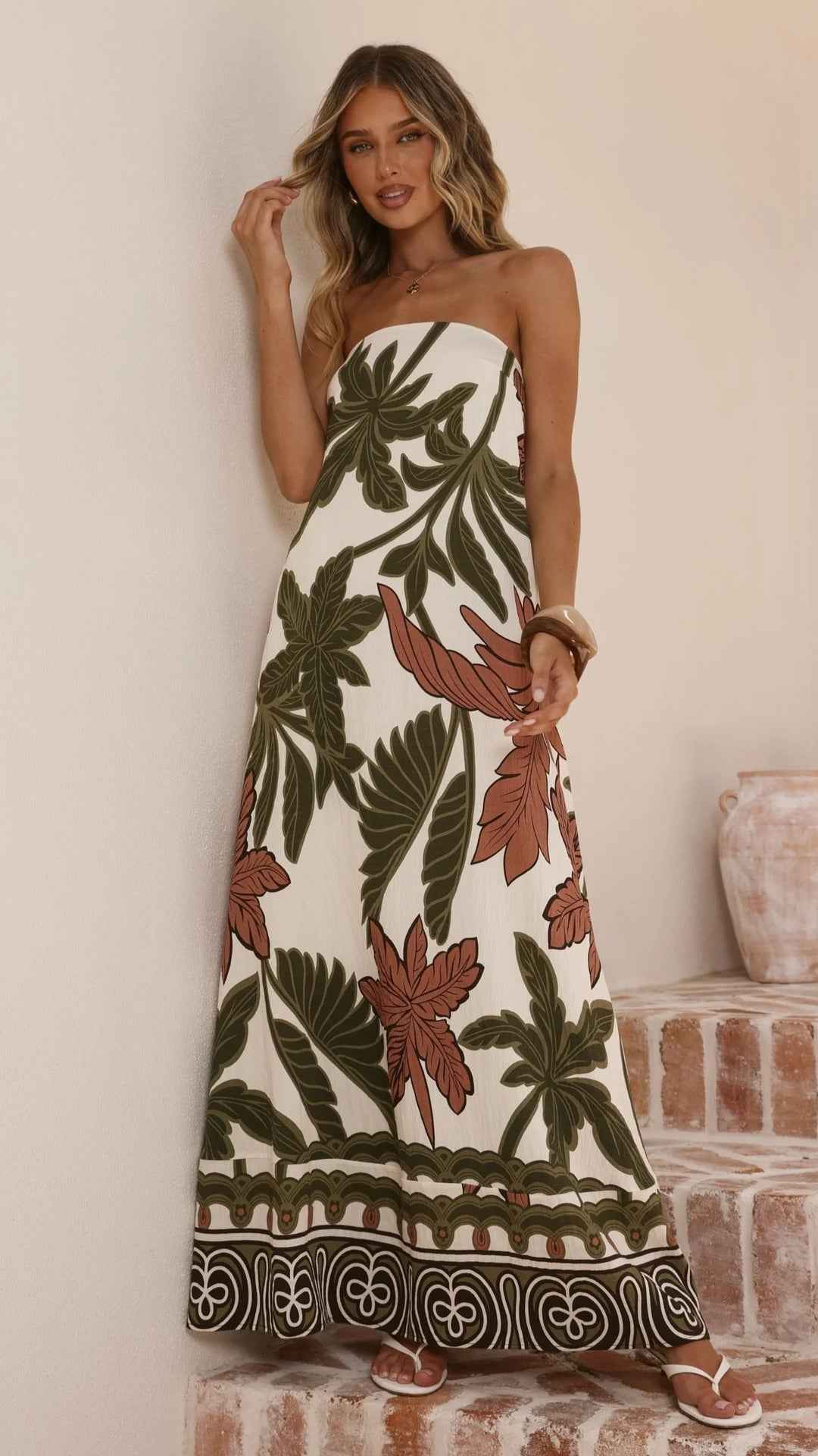 Summer Printed Maxi Dress French Vacation Sexy Bandeau Dress
