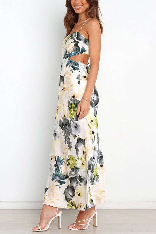 Summer Lace Printing Satin Elegant Dress for Women - Iyanka