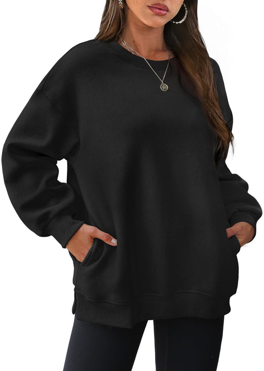 Autumn Winter Women round Neck Long Sleeved Sweatshirt Pullover Fleece Sweater - Iyanka