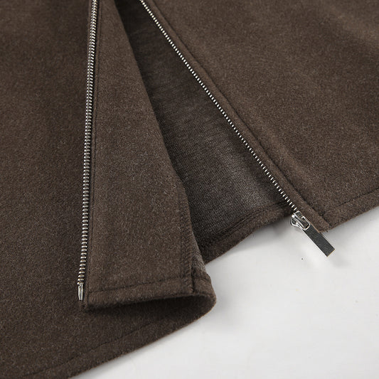 Autumn Winter Polo Collar Long Sleeve Zipper Woolen Coat Loose Casual Women Jacket - Iyanka