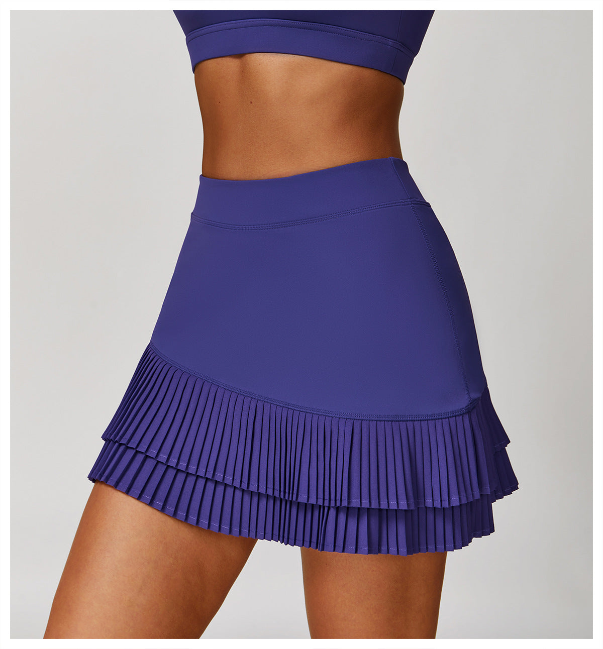 Sports Skirt Nude Feel High Waist Belly Wrap Pleated Skirt Anti Exposure Bottom Shorts Pocket Skirt - Iyanka