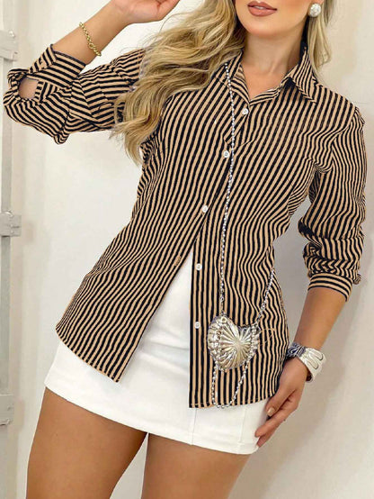 Women’s Casual Striped Button Long Sleeve Shirt – Spring/Summer