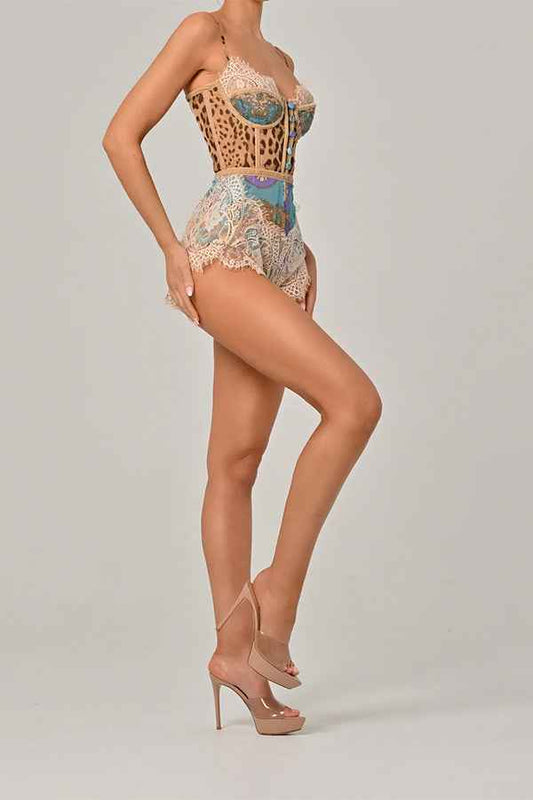 Spring Summer Suspender Sexy Lace Jumpsuit Holiday Slim Fit Printed Jumpsuit