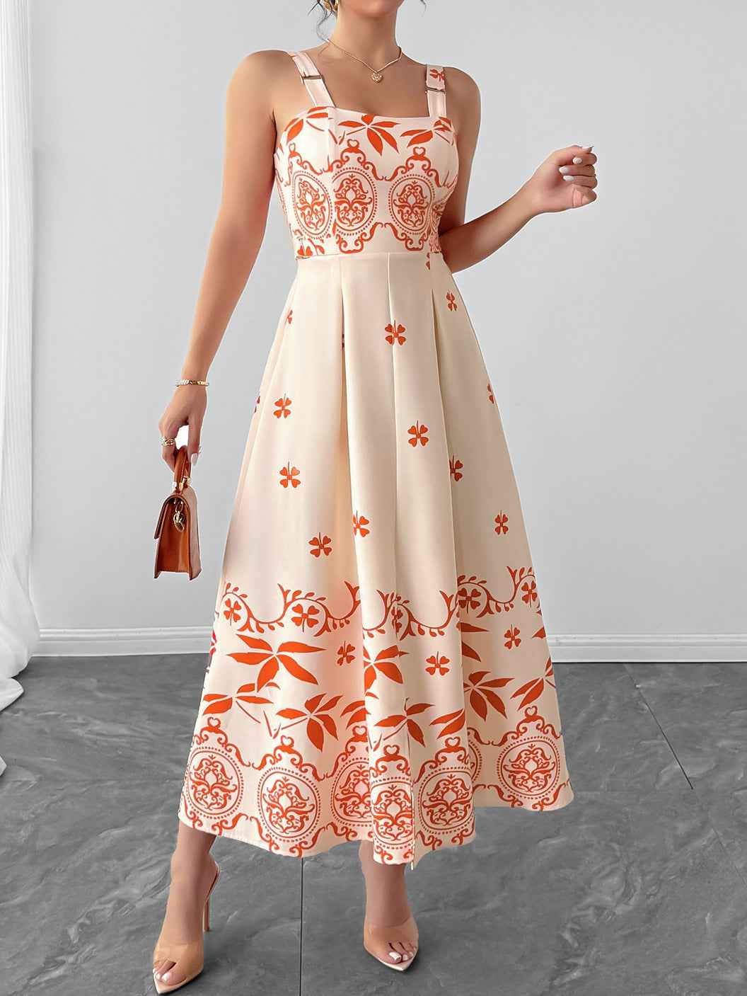Women Vacation Casual Retro Printed Waist Controlled A line Dress