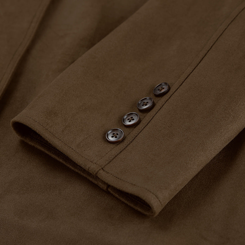 Brown Brushed Velvet Retro Lapels Loose Suede Coat Autumn Winter Maillard Blazers Women - Iyanka