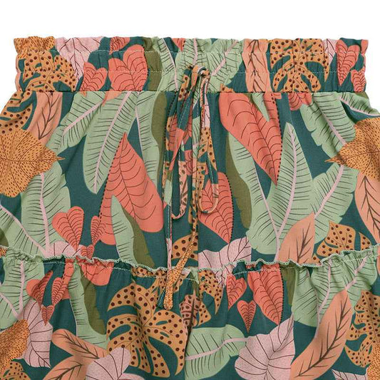 Tropical Plant Holiday Floral Print Pants Summer Elastic Shorts Wide Leg Pants Women