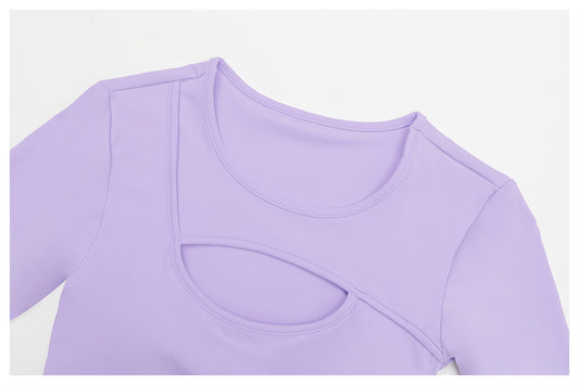 Nude Feel Tight Yoga Long Sleeve Shockproof Sports Hollow Out Cutout T shirt Running Workout Yoga Top - Iyanka