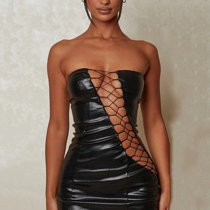 Women Clothing Summer Sexy Tube Top Lace up Waist Controlled Hip Women Dress - Iyanka