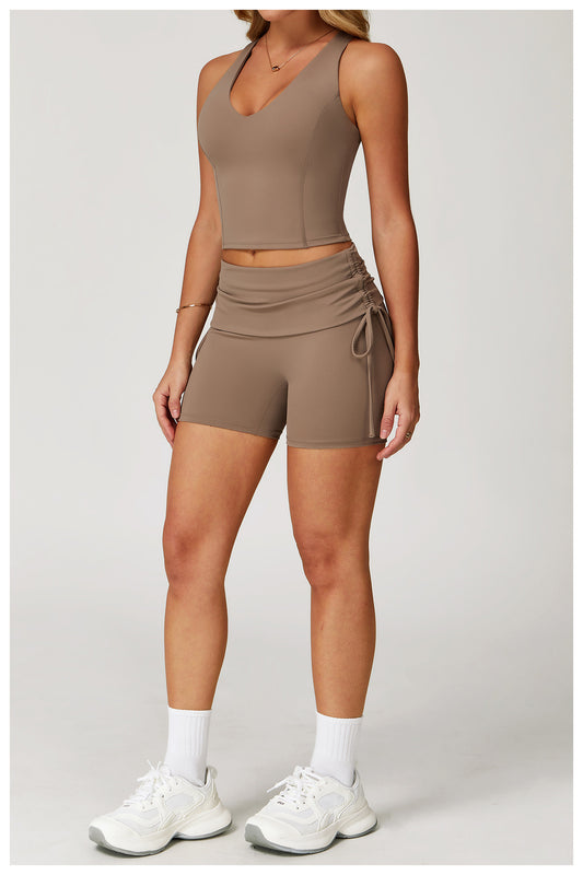 Waist Turning Nude Feel Tight Yoga Shorts Drawstring Outerwear Casual Pants Pilates Sports Shorts for Women - Iyanka