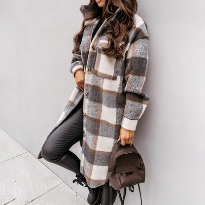 Autumn Winter Long Single Breasted Collared Shacket Woolen Coat - Iyanka