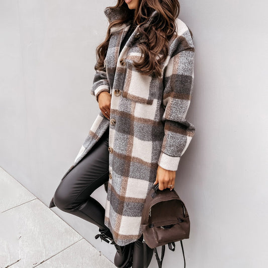Autumn Winter Long Single Breasted Collared Shacket Woolen Coat - Iyanka