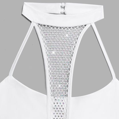 High Neck Cami Bra Sexy Siamese Cropped Outfit Hip Skirt Net Drill Women Milk Silk