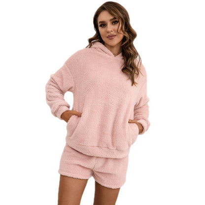 Plush Hooded Sweater Set Casual Homewear Double-Sided Plush Two-Piece Set Women - Iyanka