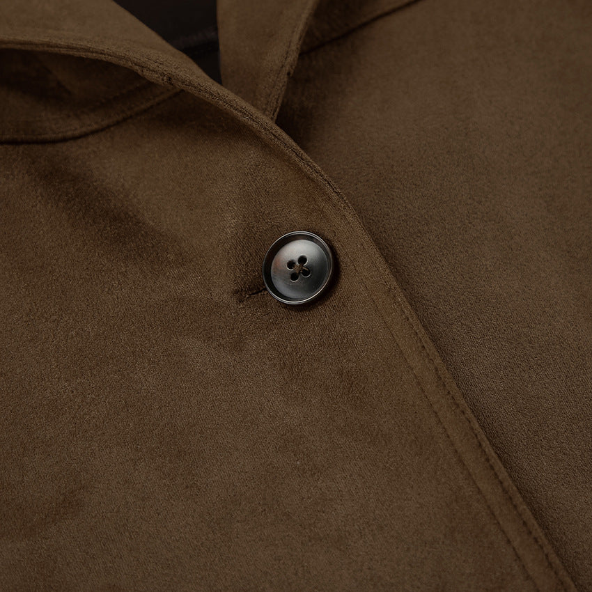 Brown Brushed Velvet Retro Lapels Loose Suede Coat Autumn Winter Maillard Blazers Women - Iyanka