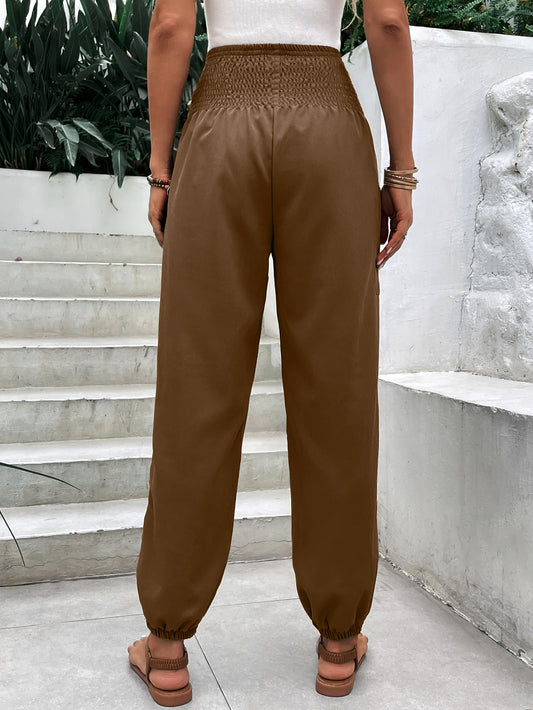 Women Clothing Elastic Waist High Waist Wide Leg Ankle Length Pants - Iyanka