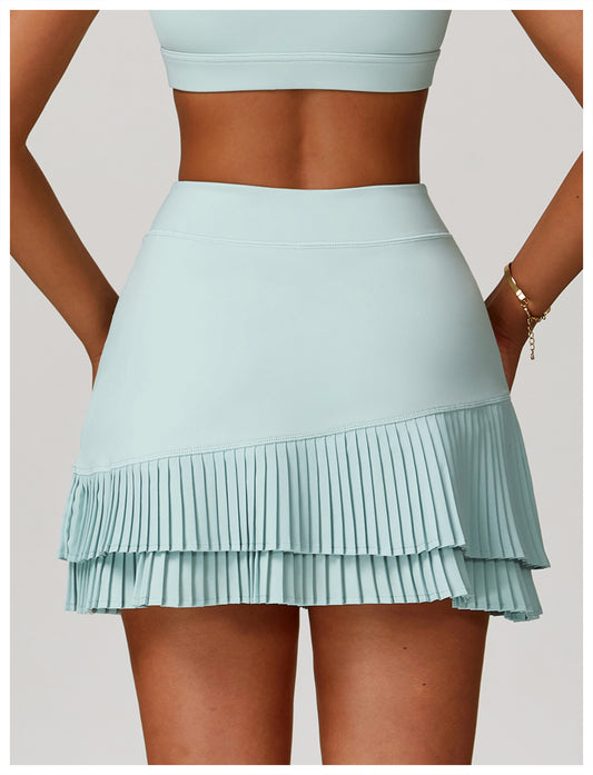 Sports Skirt Nude Feel High Waist Belly Wrap Pleated Skirt Anti Exposure Bottom Shorts Pocket Skirt - Iyanka