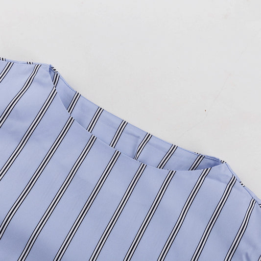 Women Striped Skirt Set round Neck Long Sleeve Tied Pullover Top Office Two Piece Set - Iyanka