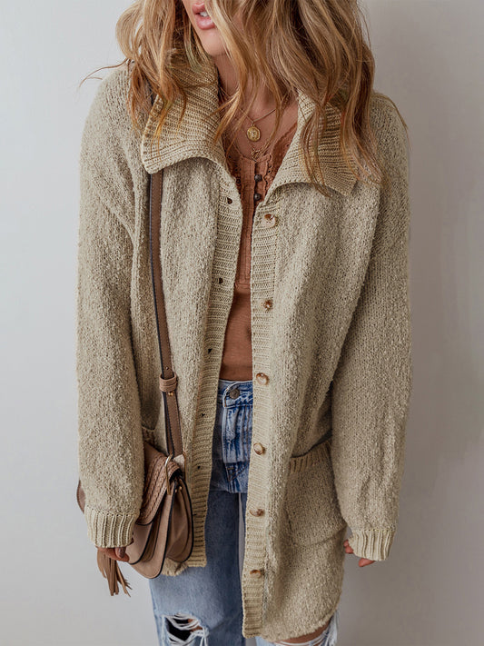 Fall Winter Lazy Wind Drop Shoulder Knitted Cardigan Women Casual Mid Length Cardigan Sweater Women - Iyanka