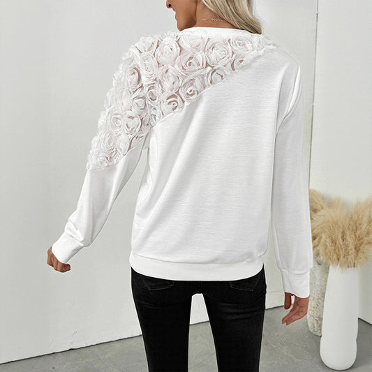 Graceful Personality Elegant Rose Three Dimensional Floral Decorative Long Sleeve Solid Color Hoodie Women - Iyanka