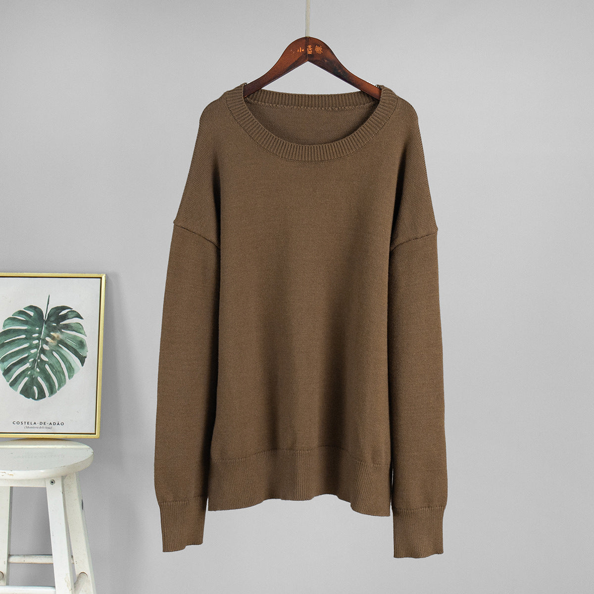 Round Neck Sweater Women Autumn Winter Loose Pullover Sweater Simple Solid Color Sweater - Iyanka