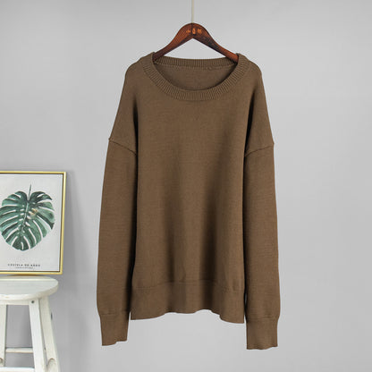 Round Neck Sweater Women Autumn Winter Loose Pullover Sweater Simple Solid Color Sweater - Iyanka