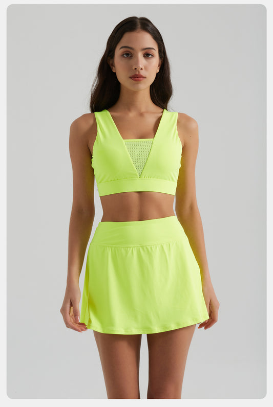 Sports Two Piece Sets Women Yoga Clothes Sports Vest Breathable Slim Fit Anti Exposure High Waist Slimming Tennis Yoga Skirts Women - Iyanka