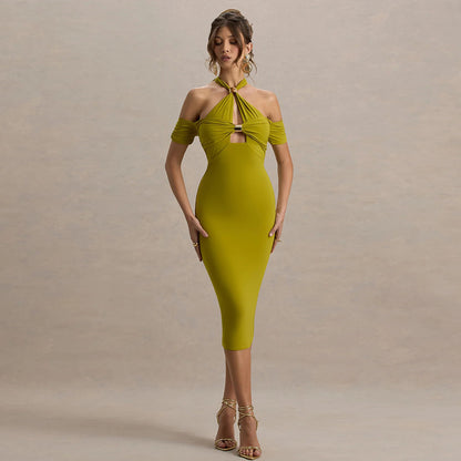 Summer Elegant Halter Slim Fit Dress Sexy Backless Sleeveless Sheath Dress Women