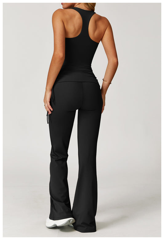 Folding High Waist Flared Pants Nude Feel Wide Leg Slimming Trousers Outdoor Running Fitness Sports Flared Pants - Iyanka