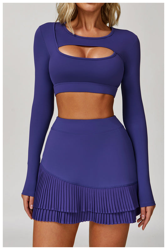 Nude Feel Tight Yoga Long Sleeve Shockproof Sports Hollow Out Cutout T shirt Running Workout Yoga Top - Iyanka