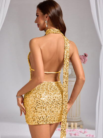 Sexy Backless Sequin Dress Short Dress Women Clothing Cocktail Dress - Iyanka